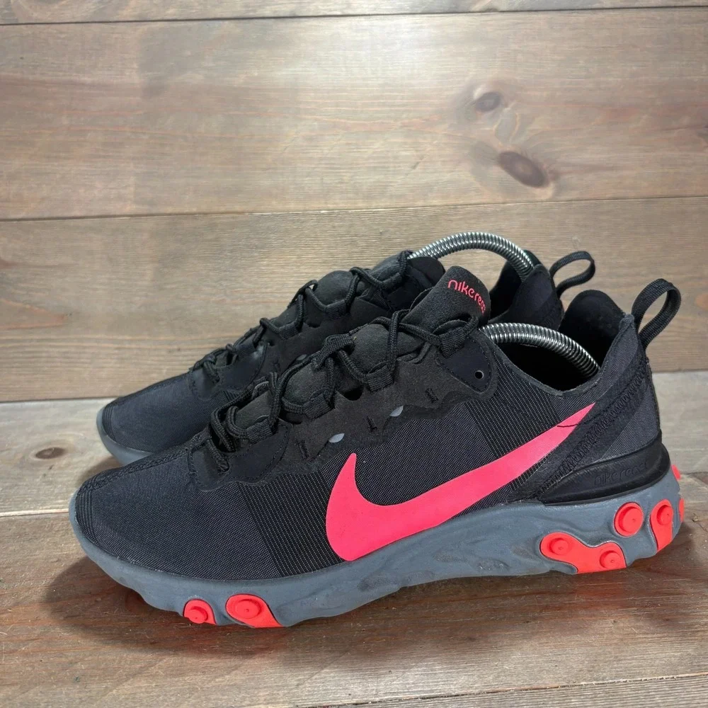 Nike React Element 55 Mens size 8 shoes Black Solar Red Running Sneakers